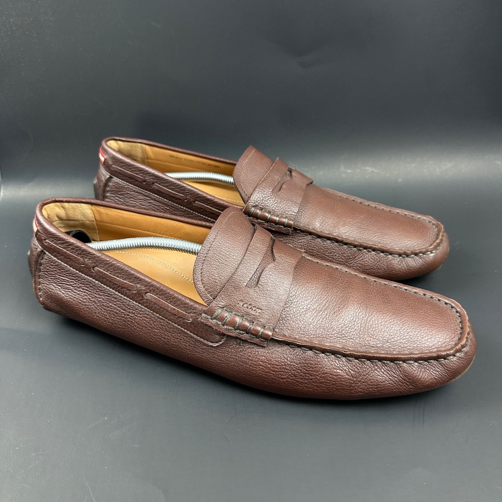Bally Wenti Brown Pebbled Leather Penny Loafers Driving Shoes Mens 13 US 12 EU